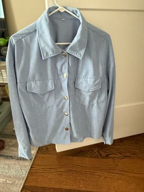 Light Blue Corduroy Button-Up Jacket